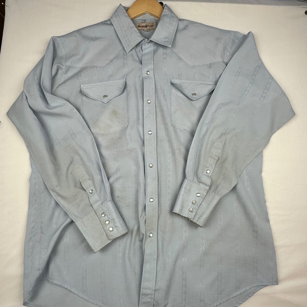 Vtg Northern Plains Shirt Mens Western Pearl Snap Blue Stripe Shirt 17-17.5 Tall